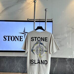 STONE ISLAND Summer Compass Print Round Neck Short Sleeve